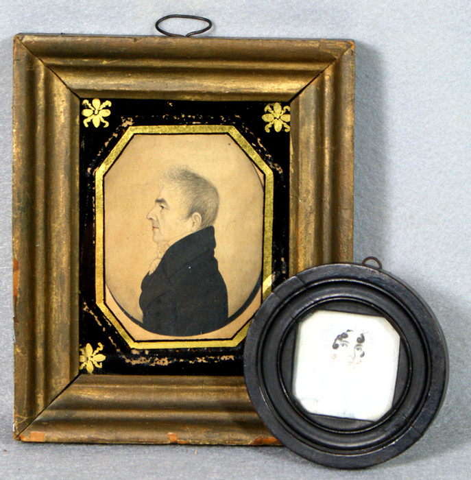 2 folk art portraits, man in