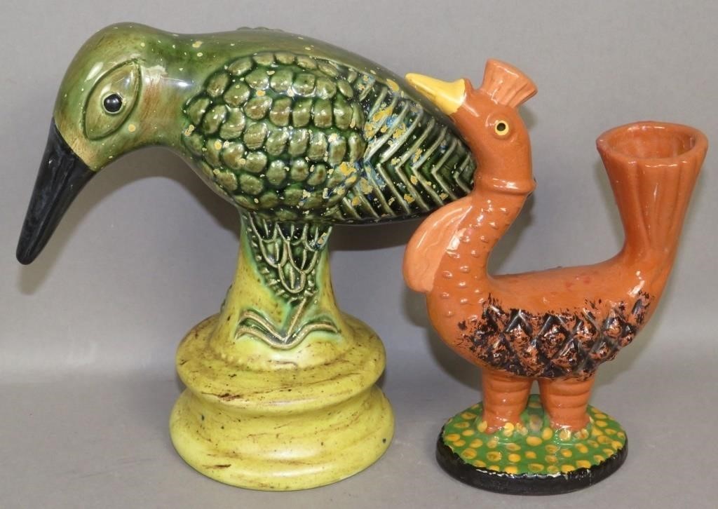2 FOLK ART POTTERY BIRDS BY JAMES