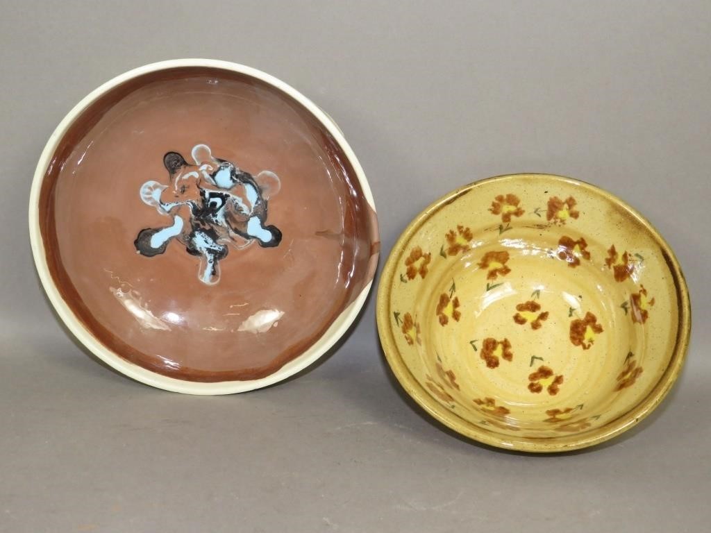 2 FOLK ART POTTERY BOWLS BY "LEFT