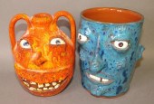 2 FOLK ART POTTERY FACEWARE PI