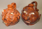2 FOLK ART REDWARE FACE JUGS B