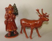 2 FOLK ART REDWARE FIGURES BY