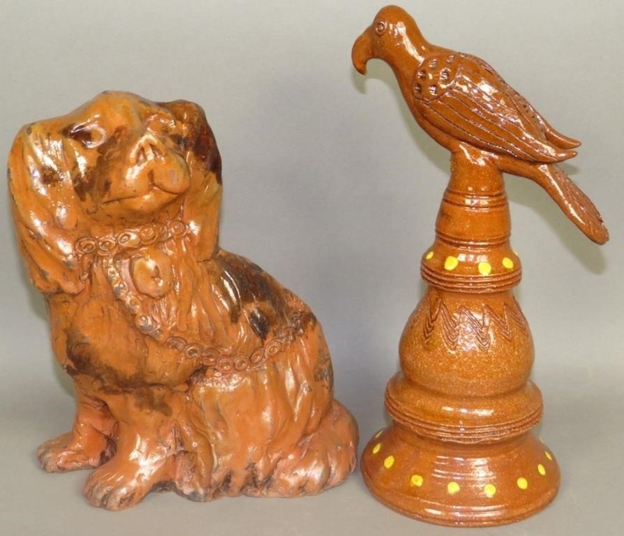 2 FOLK ART REDWARE FIGURESca.