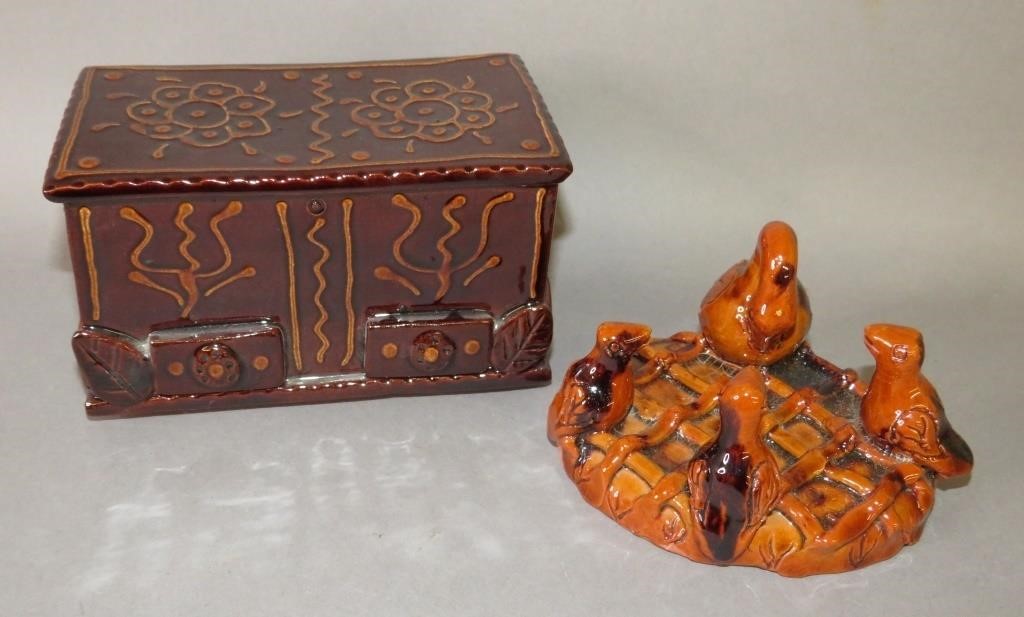 2 FOLK ART REDWARE PIECES BY