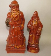 2 FOLK ART REDWARE SANTAS BY C