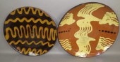 2 FOLK ART REDWARE SLIP DECORA