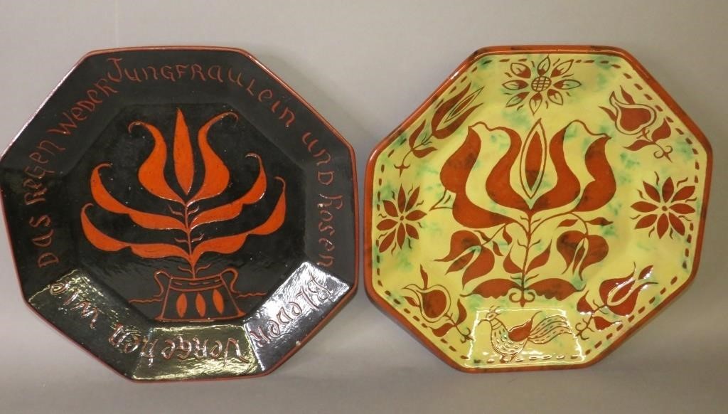 2 FOLK ART SGRAFFITO DECORATED
