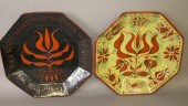 2 FOLK ART SGRAFFITO DECORATED