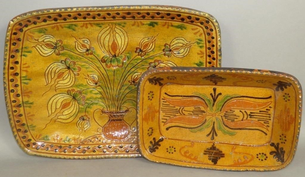 2 FOLK ART SGRAFFITO DECORATED