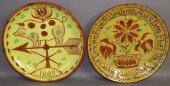 2 FOLK ART SGRAFFITO DECORATED