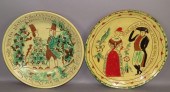 2 FOLK ART SGRAFFITO DECORATED