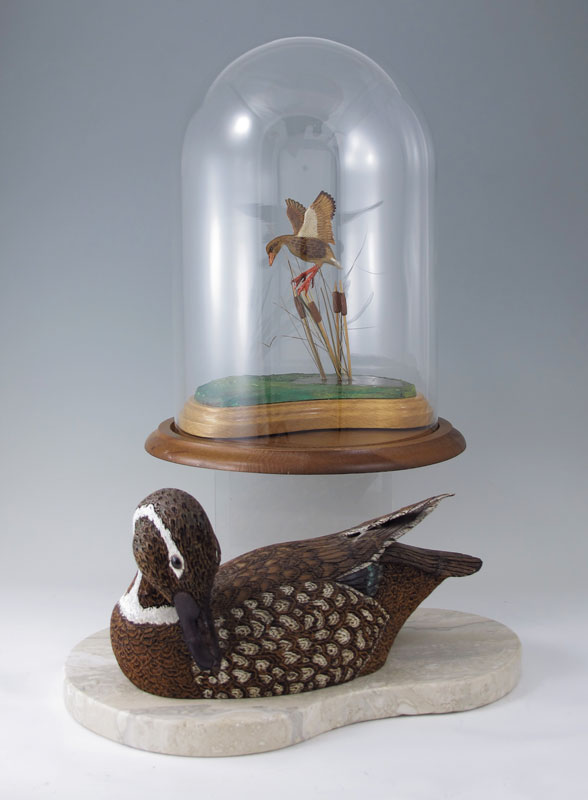 2 FOLK ART SIGNED CARVED DUCK