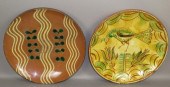 2 FOLK ART SLIP DECORATED REDW