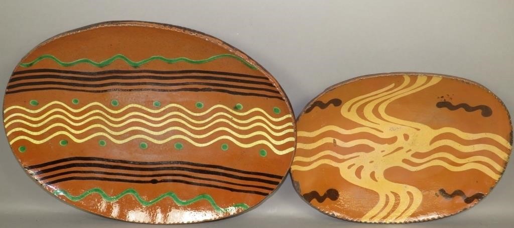 2 FOLK ART SLIP DECORATED LOAF
