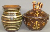 2 FOLK ART SLIPWARE DECORATED