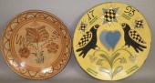 2 FOLK ART SLIPWARE DISHESca.