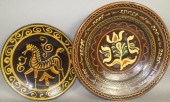 2 FOLK ART SLIPWARE PLATES BY