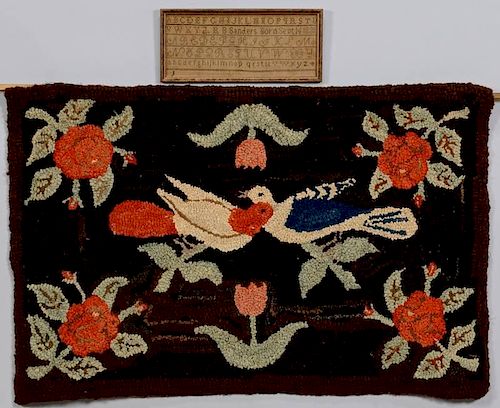 2 FOLK ART TEXTILE ITEMS, HOOKED