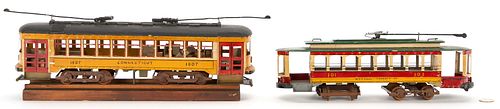 2 FOLK ART TROLLEY MODELS, F.