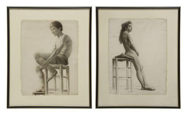 (2) FRAMED CHARCOAL FIGURE