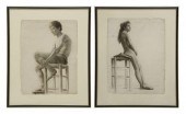 (2) FRAMED CHARCOAL FIGURE STU