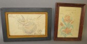 2 FRAMED DRAWINGSca. 1897 & ea
