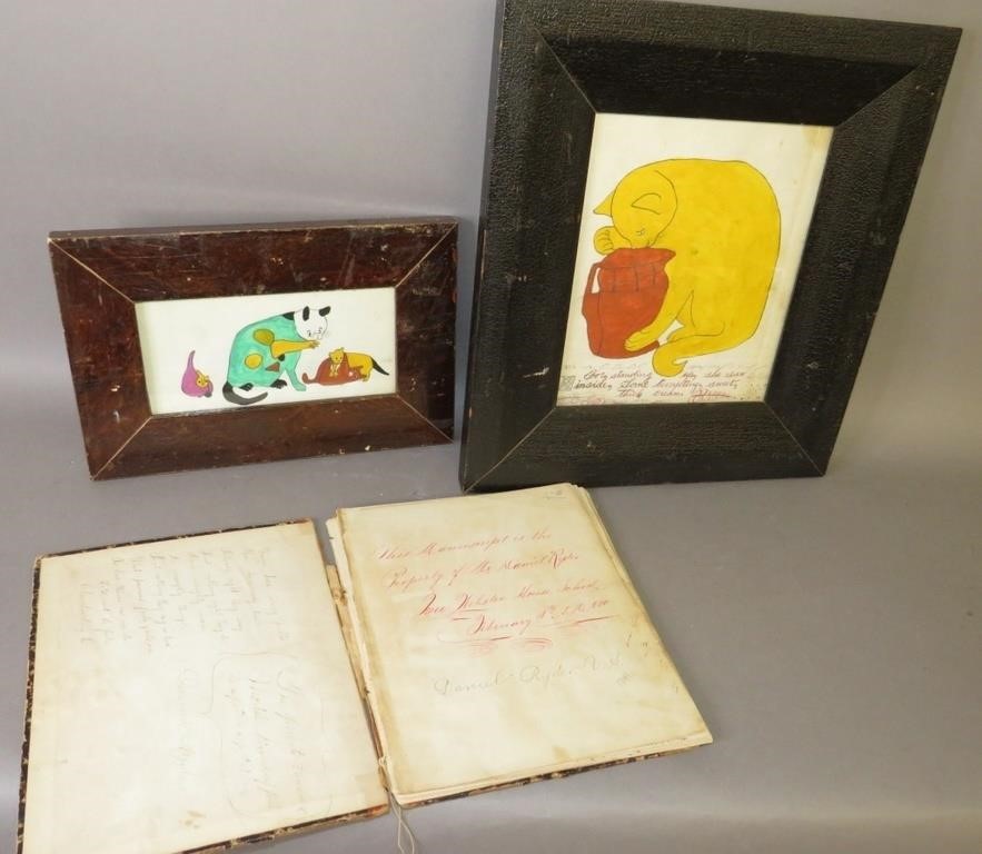2 FRAMED FOLK ART PENCIL &