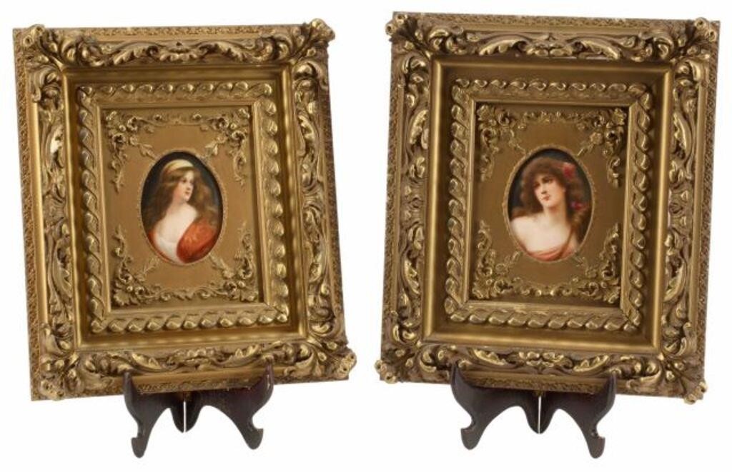 (2) FRAMED KPM STYLE PORCELAIN