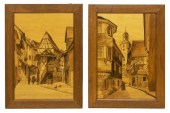 (2) FRAMED MARQUETRY ALSATIAN
