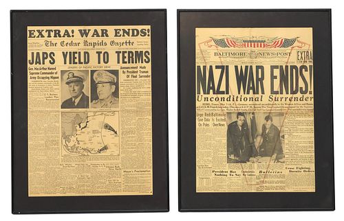 (2) FRAMED NEWSPAPER PAGES END OF