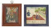 (2) FRAMED OIL ON TIN RETABLO