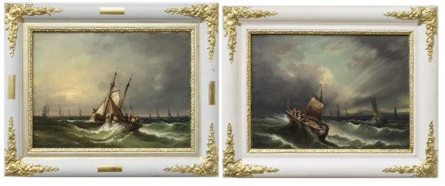 (2) FRAMED OIL PAINTINGS SHIPS ON