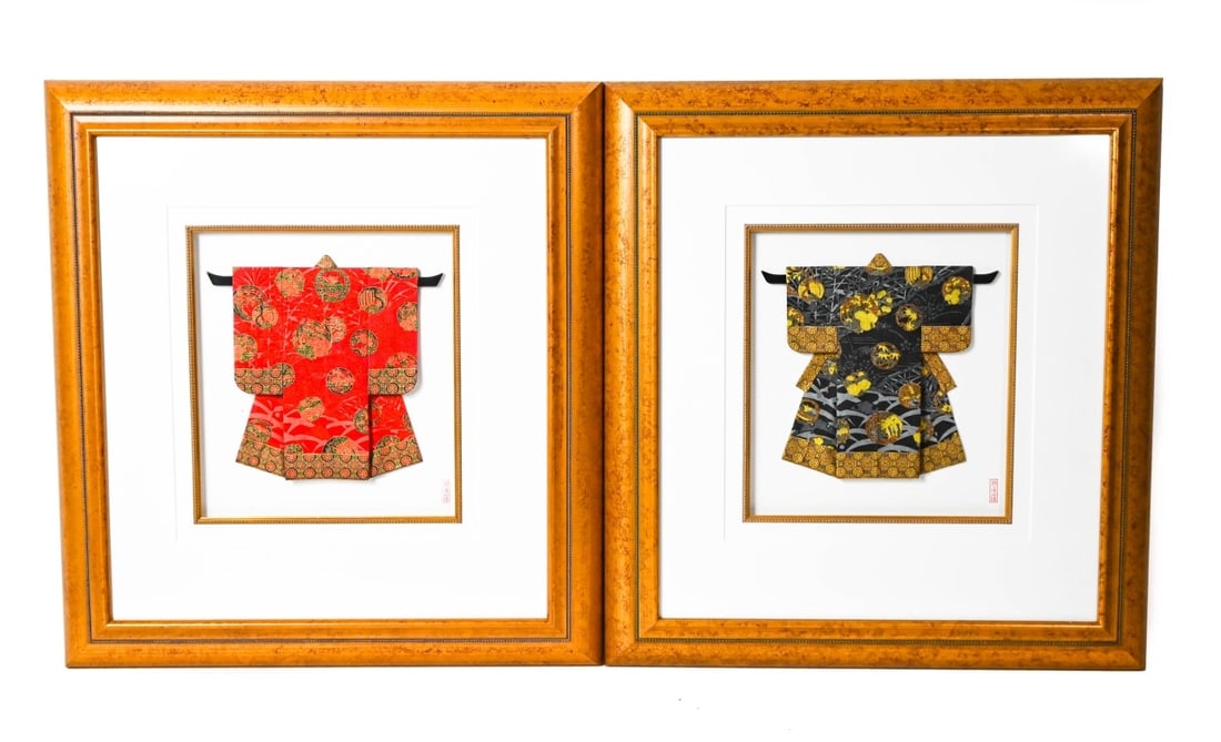 2 FRAMED ORIGAMI STYLE KIMONOS