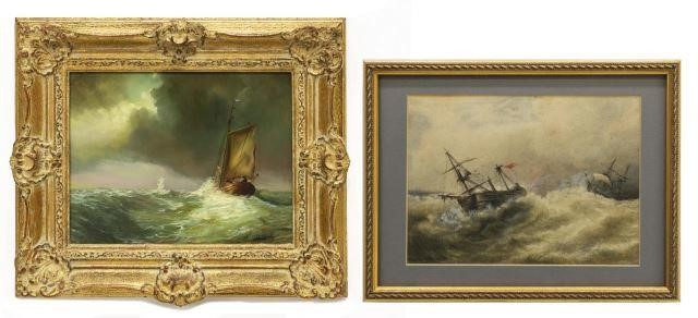 (2) FRAMED PAINTINGS, SHIPS ON
