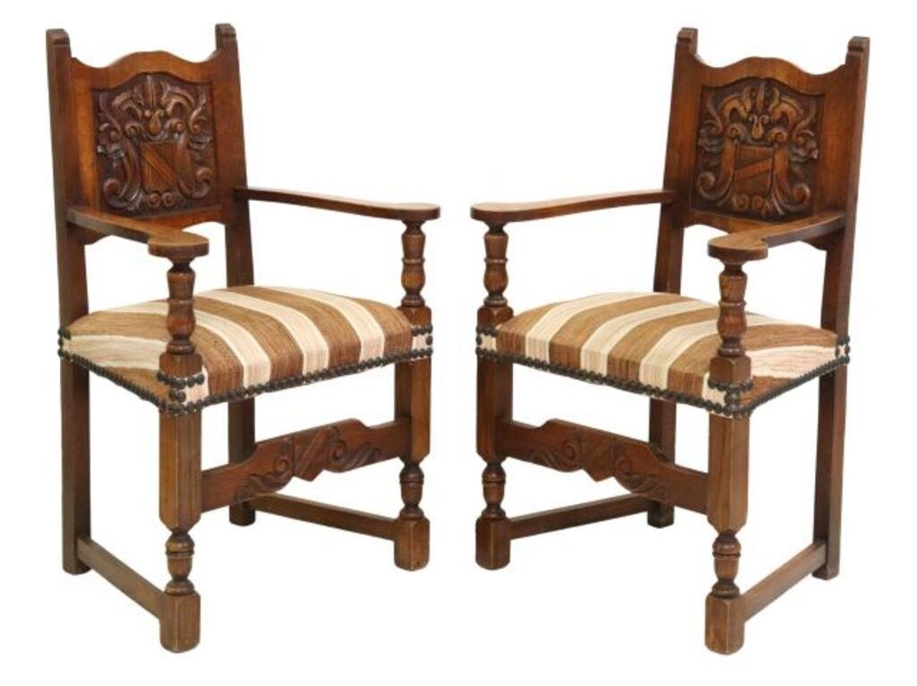 (2) FRENCH ARMORIAL CARVED OAK