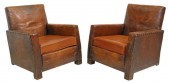 (2) FRENCH ART DECO BROWN LEAT