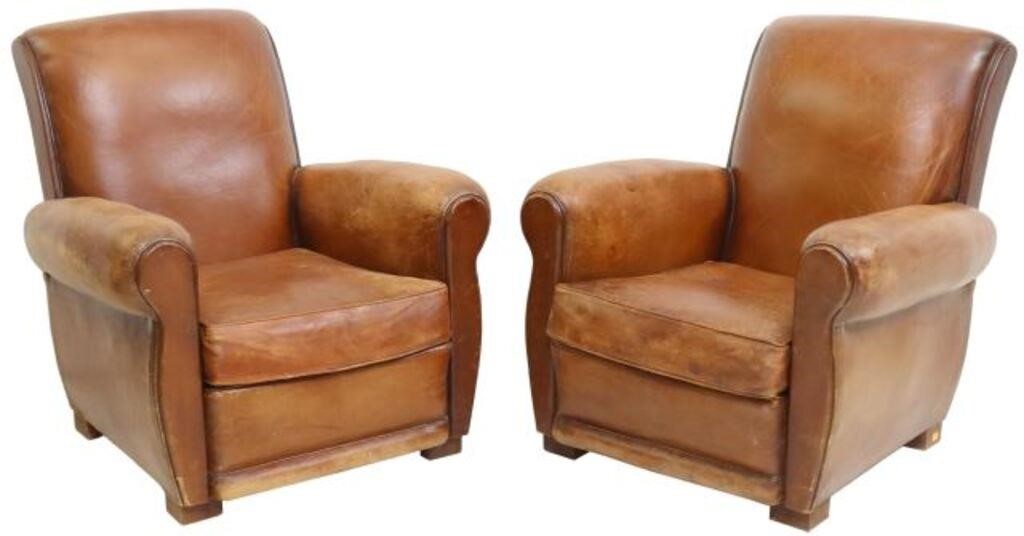 (2) FRENCH ART DECO BROWN LEATHER