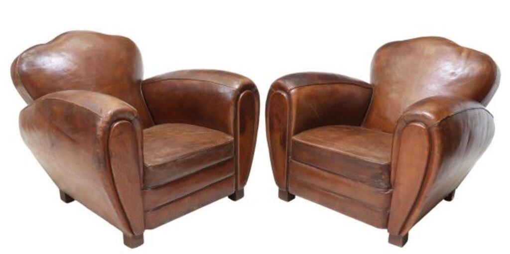 (2) FRENCH ART DECO LEATHER CLUB