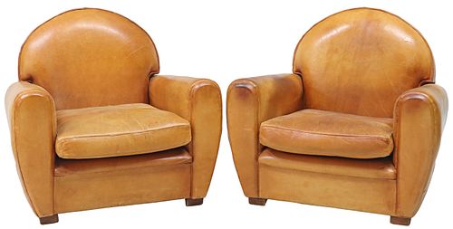 (2) FRENCH ART DECO LEATHER CLUB