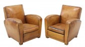 (2) FRENCH ART DECO TAN LEATHE