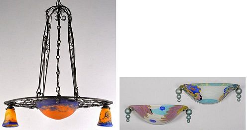2 FRENCH ART GLASS LIGHTING