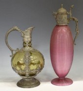 (2) FRENCH ART GLASS PEWTER OV