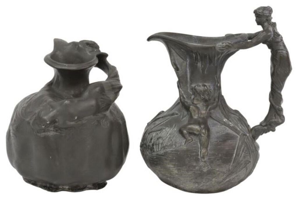 (2) FRENCH ART NOUVEAU METAL VASE &