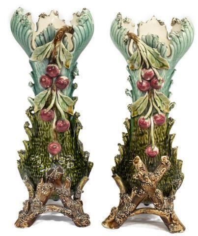 (2) FRENCH BARBOTINE MAJOLICA SPILL