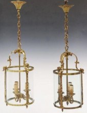 (2) FRENCH BRASS & GLASS 3-LIG