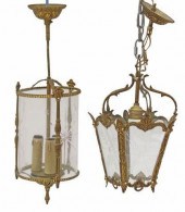 (2) FRENCH BRASS & GLASS HANGI