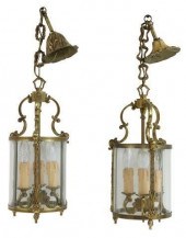 (2) FRENCH BRASS & GLASS HANGI