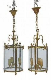 (2) FRENCH BRASS GLASS CYLINDE
