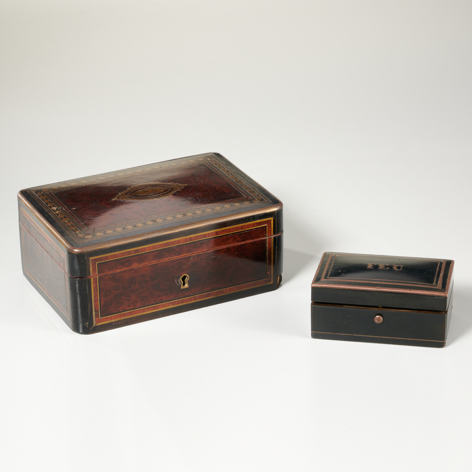 (2) FRENCH BRASS INLAID BOXES,