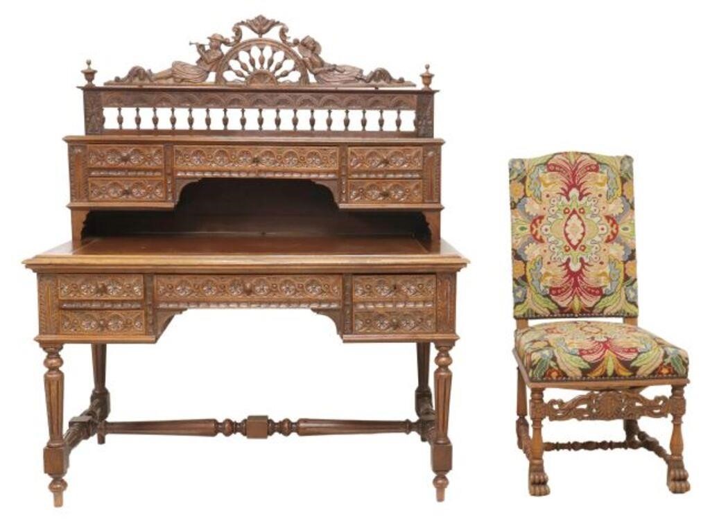 (2) FRENCH BRETON CARVED OAK